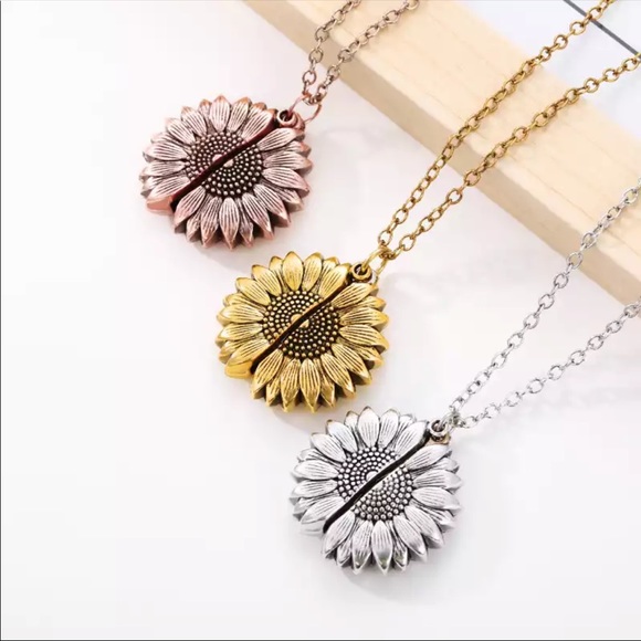 18k yellow rose GP silver sunflower new necklace - Picture 8 of 9